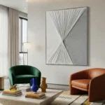 Sculpted Convergence Textured radiating grey and white fabric wall art - Image 3