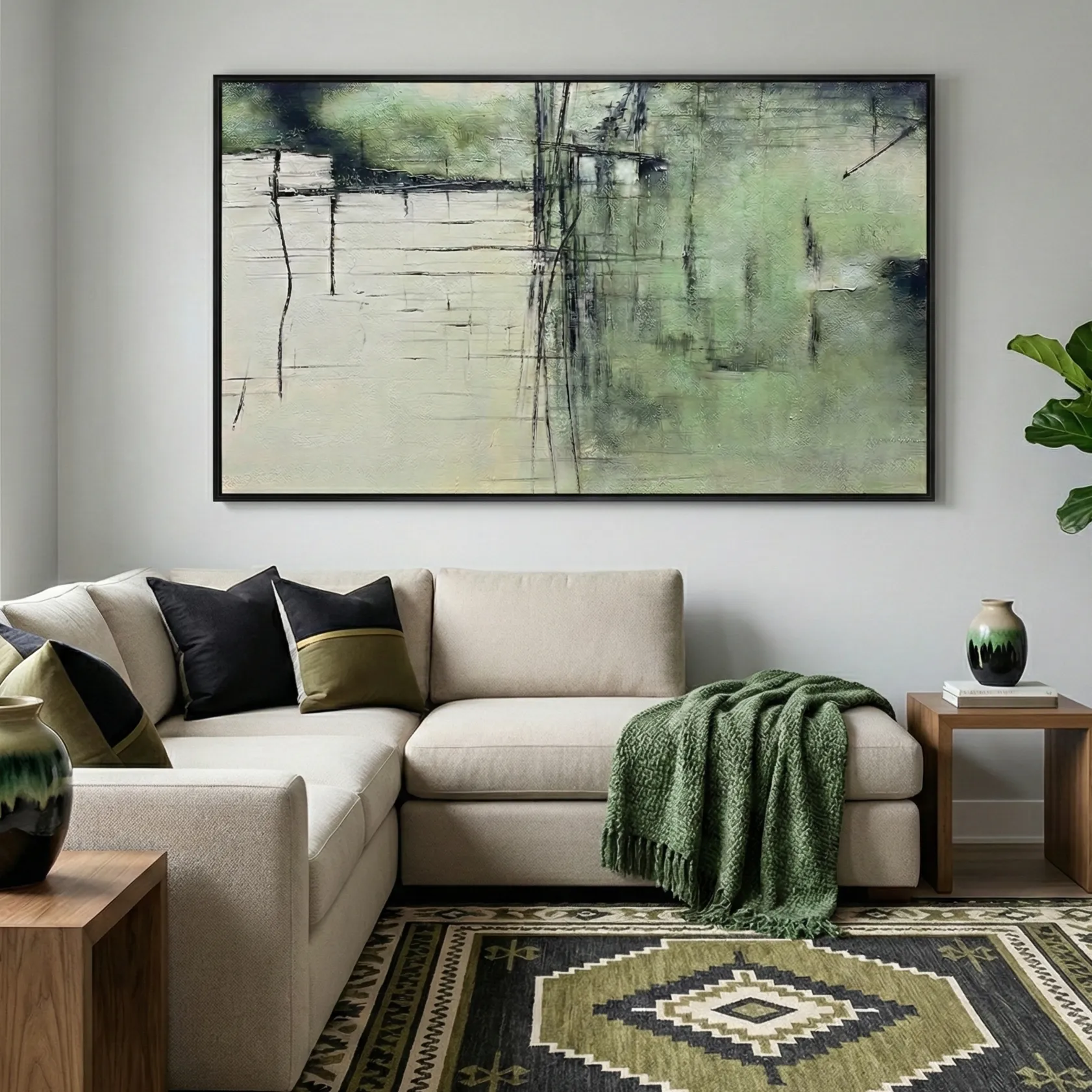 Tranquil Verde Abstract Organic green and black painting Textured wall art (1.5) Tranquil Verde Abstract Organic green and black painting Textured wall art - Image 1