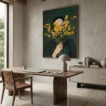 Verdant Embrace Portrait obscured by yellow blossoms Color wall art - Image 3