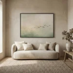 Verdant Journey Birds flying over green mist Wabi Sabi wall art - Image 3