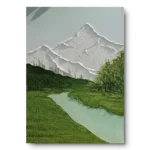 Alpine Serenity Peak White Textured Mountain Above Green Valley and River textured art