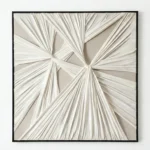 Textured abstract hand-painted canvas with radiating cream and ivory striations creating dimensional focal point