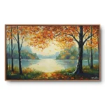Amber Shoreline textured wall art shown framed on the wall in a styled interior