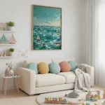 Impressionist seascape painting depicting sailboats on choppy turquoise waters with dynamic brushwork, hand-painted canvas in ocean tones, contemporary living space