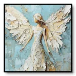 Celestial Aqua Angel Textured white winged figure color wall art