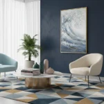 Textured abstract seascape hand-painted canvas in layered whites, blues and grays, contemporary living space