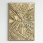 Contemporary abstract hand-painted canvas with radiating linear striations in warm cream and taupe tones