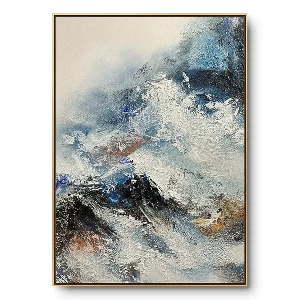 Storm Passage textured wall art shown framed on the wall in a styled interior