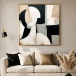 Ethereal Form Neutral Geometric Shapes and Gold Frame Wabi Sabi wall art - Image 2