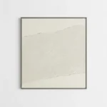 Minimalist hand-painted canvas with subtle textured brushstrokes in soft cream and ivory tones, contemporary interior
