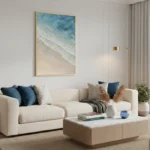 Overhead Tide textured wall art shown framed on the wall in a styled interior