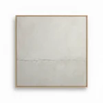 Minimalist hand-painted canvas with horizontal brushwork in soft cream and grey tones, contemporary living space