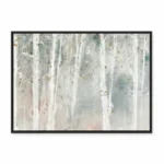 Textured abstract hand-painted canvas with vertical brushstrokes in white, grey, and ochre tones