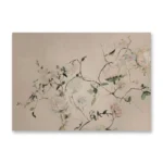 Contemporary hand-painted canvas featuring delicate pale roses and trailing vines in soft blush and sage tones