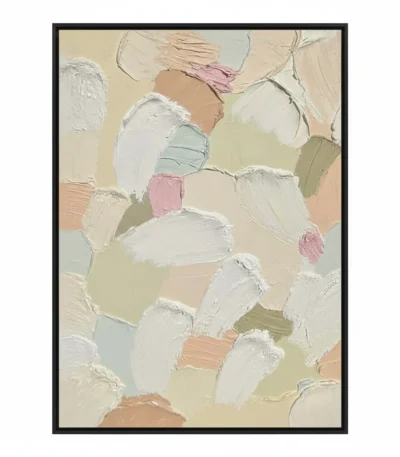 Gestural abstract hand-painted canvas in layered cream, blush, and sage tones with expressive brushwork
