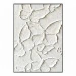 Textured contemporary hand-painted canvas featuring layered cream butterfly forms with expressive brushwork, monochromatic palette