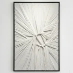 Textured abstract hand-painted canvas with radiating cream and ivory linear brushstrokes converging at center point, contemporary minimalist wall art