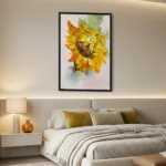 Sunflower Sculpt textured wall art shown framed on the wall in a styled interior