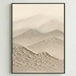 Minimalist textured landscape hand-painted canvas depicting layered mountains in soft beige and cream tones