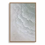 Textured abstract hand-painted canvas with layered white and grey brushstrokes creating dimensional wave forms, neutral palette