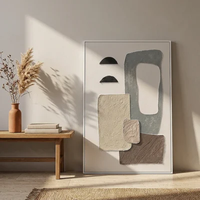 Slate Arch textured wall art shown framed on the wall in a styled interior