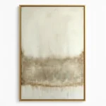Minimalist landscape hand-painted canvas in layered cream and taupe tones with misty forest reflection