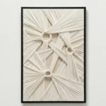 Textured abstract wall art featuring radiating cream and ivory ribbons with dimensional folds and circular voids, hand-painted canvas