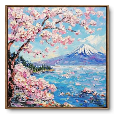 Azure Blossom Peak Vibrant floral mountain landscape color wall art