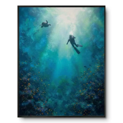 Azure Deep Dive Vibrant blue underwater photograph color wall art