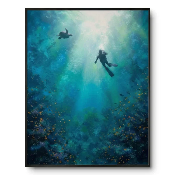 Azure Deep Dive Vibrant blue underwater photograph color wall art