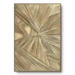 Champagne-gold sculpted relief of radiating pleated ribbons converging at a central knot, in a slim brass-toned floater frame