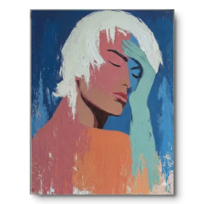 Coral Reverie Impasto figure with white hair color wall art