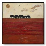 Terracotta textured canvas showing an elephant among red earth tones