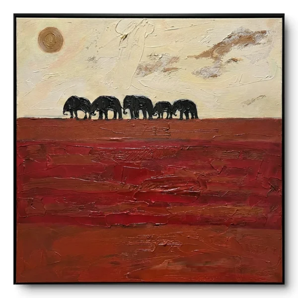 Terracotta textured canvas showing an elephant among red earth tones