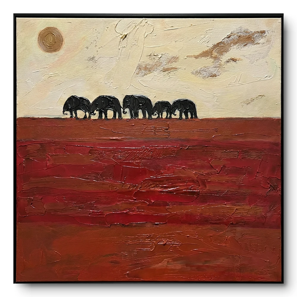 crimson-horizon-elephants-walk-on-red-textured-earth-abstract-art-wall-decor-corrected Terracotta textured canvas showing an elephant among red earth tones