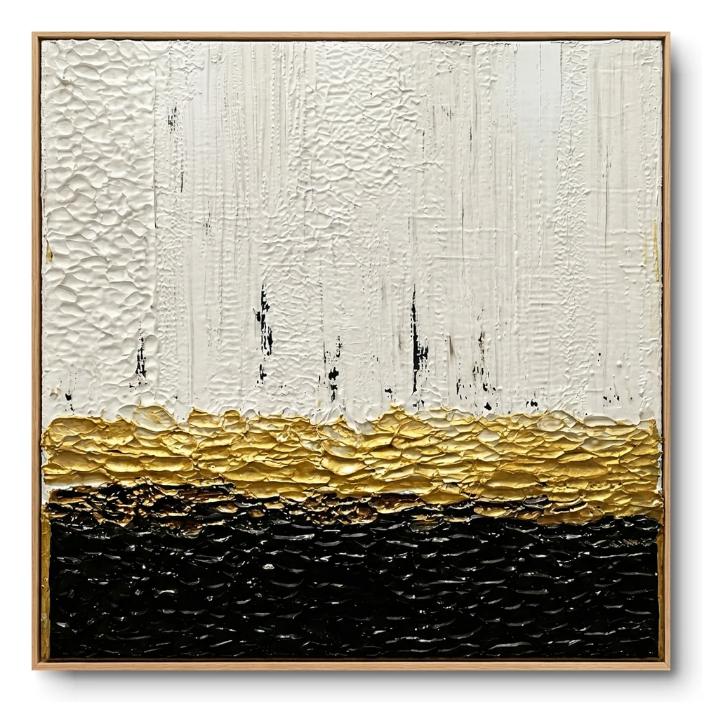 Gilded Horizon Textured gold and obsidian layers Contemporary minimal art