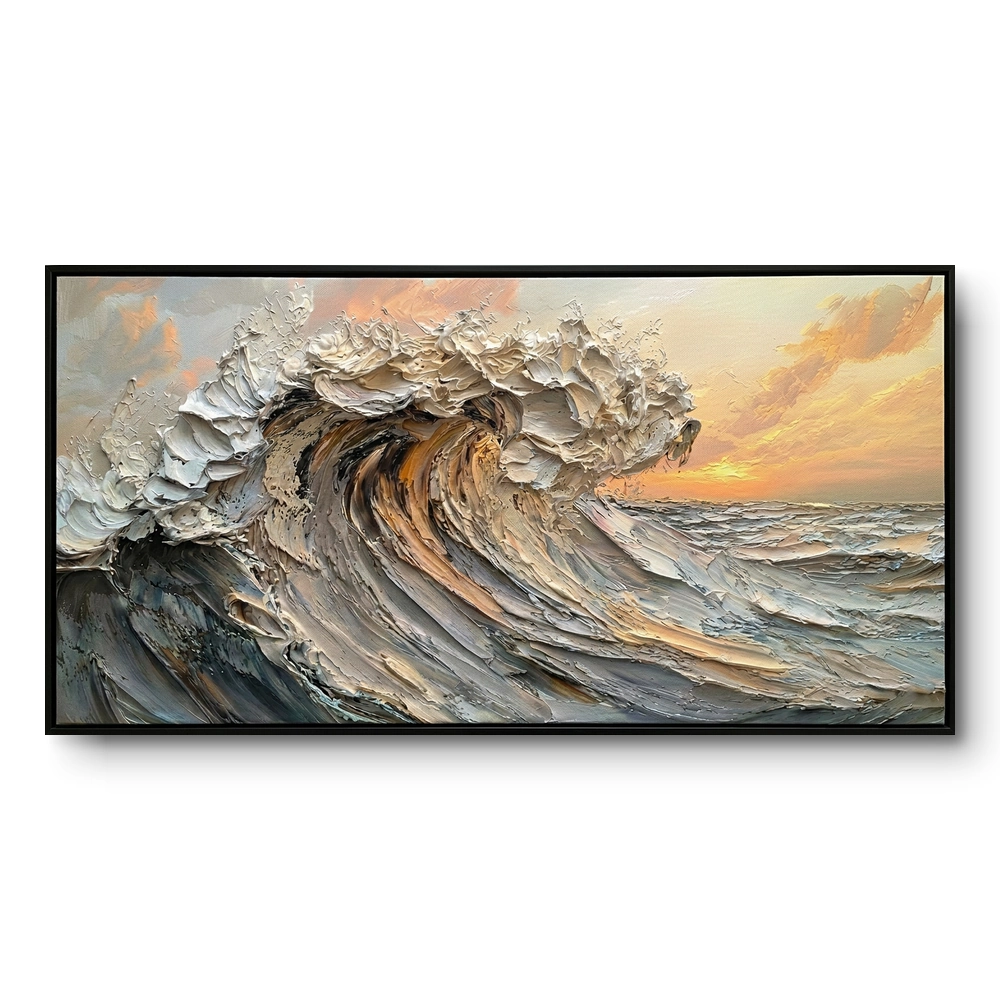 Gold textured canvas with a raised three-dimensional coastal wave crest