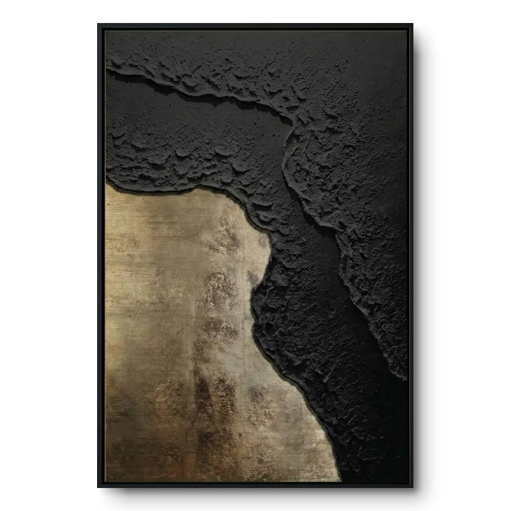 Golden Noir Flow Rough black, smooth gold painting. minimal wall decor
