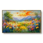 Golden Peak Horizon Sunlit vivid mountain vista color art