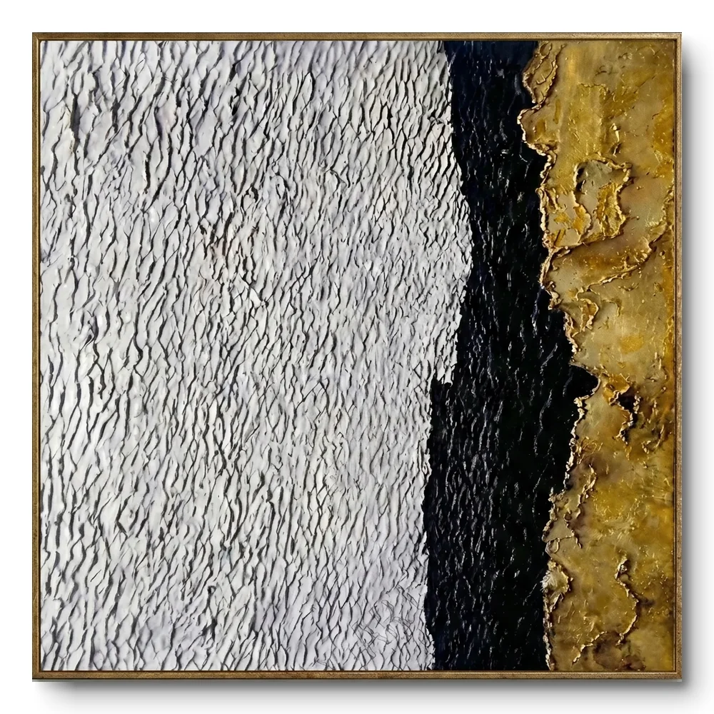 Golden Rupture Minimal Sculptural white and gold texture minimal wall decor