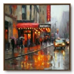 Luminous Cityscape Red awning blurred city lights Color art wall decor