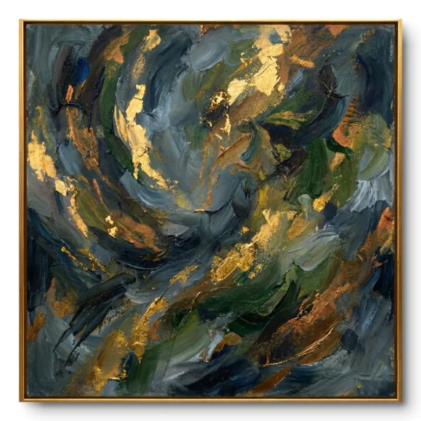 Nocturnal Gold & Emerald Abstract Print
