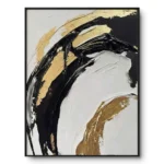 Obsidian Flow Dynamic black and gold impasto painting. abstract art