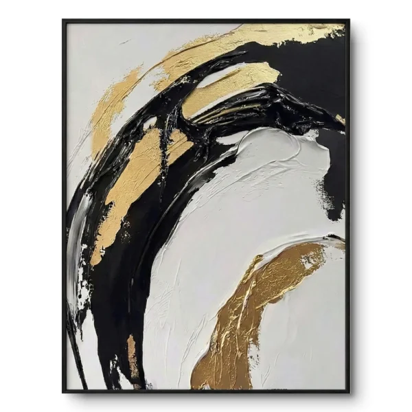 Obsidian Flow Dynamic black and gold impasto painting. abstract art