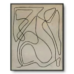 Minimalist line-art painting, one continuous black contour line forming organic shapes on cream, black thin frame