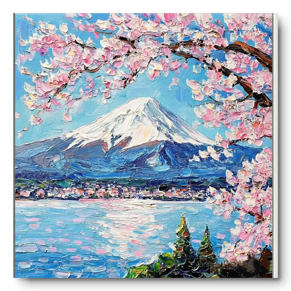 pink-blossom-peak-pink-cherry-blossoms-over-mountain-color-wall-art Pink Blossom Peak Pink cherry blossoms over mountain color wall art - Image 1