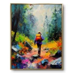 Radiant Forest Path Person with orange backpack Color wall art