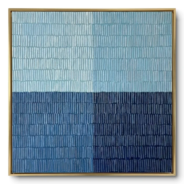 Sculpted Indigo Blue impasto four-panel painting textured art wall decor