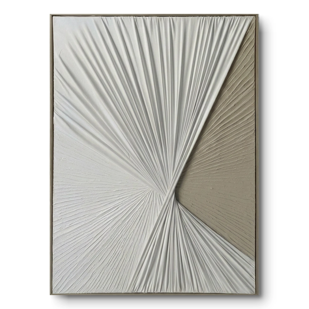 Sculptural white draped folds fabric wall art Sculptural white draped folds fabric wall art