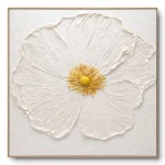 Serene White Petal Impasto floral in cream, gold. minimal wall art